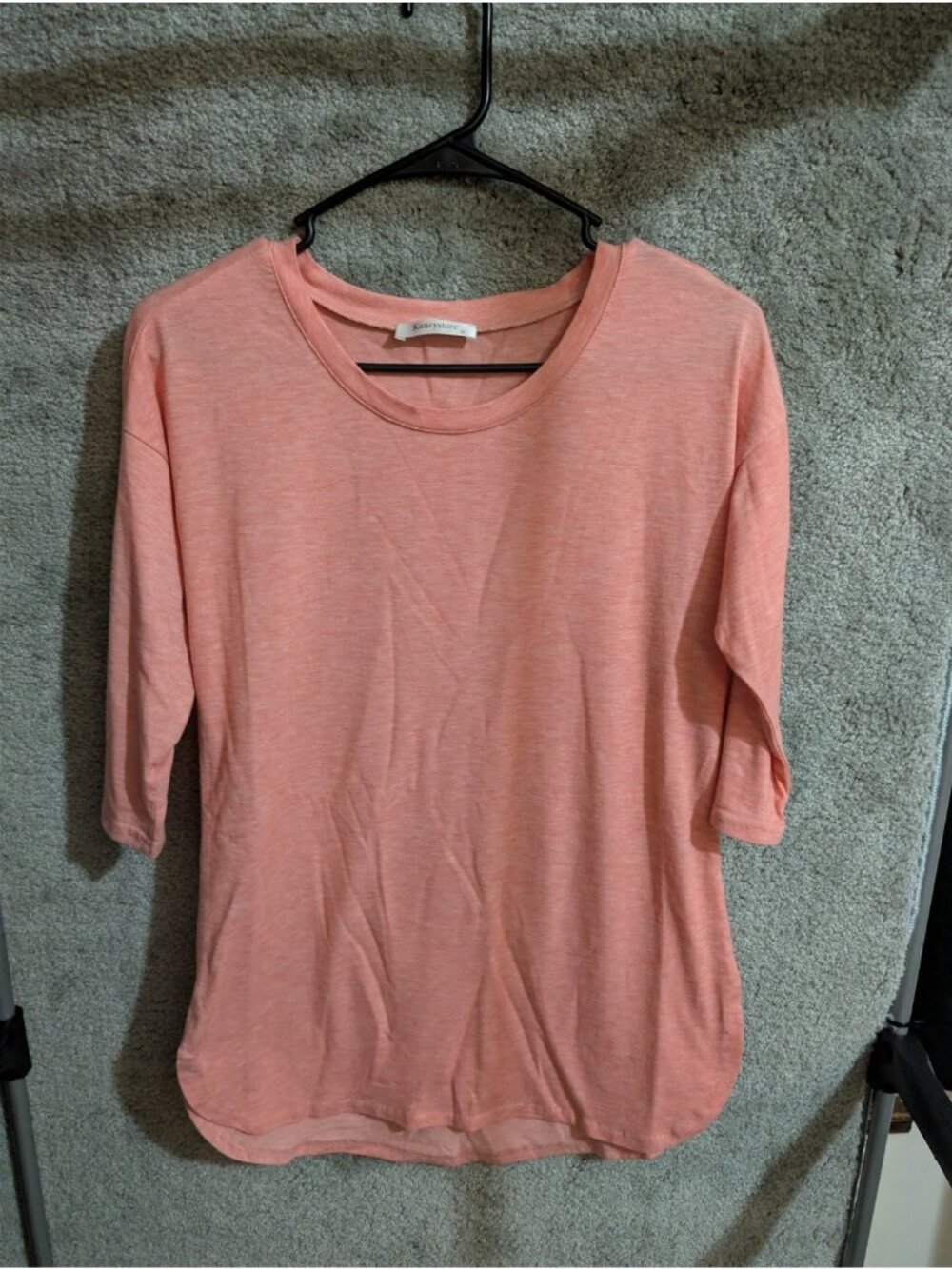 018 Kancystore Womens Small Coral Pink Heathered 3/4 Sleeve Scoop Neck
